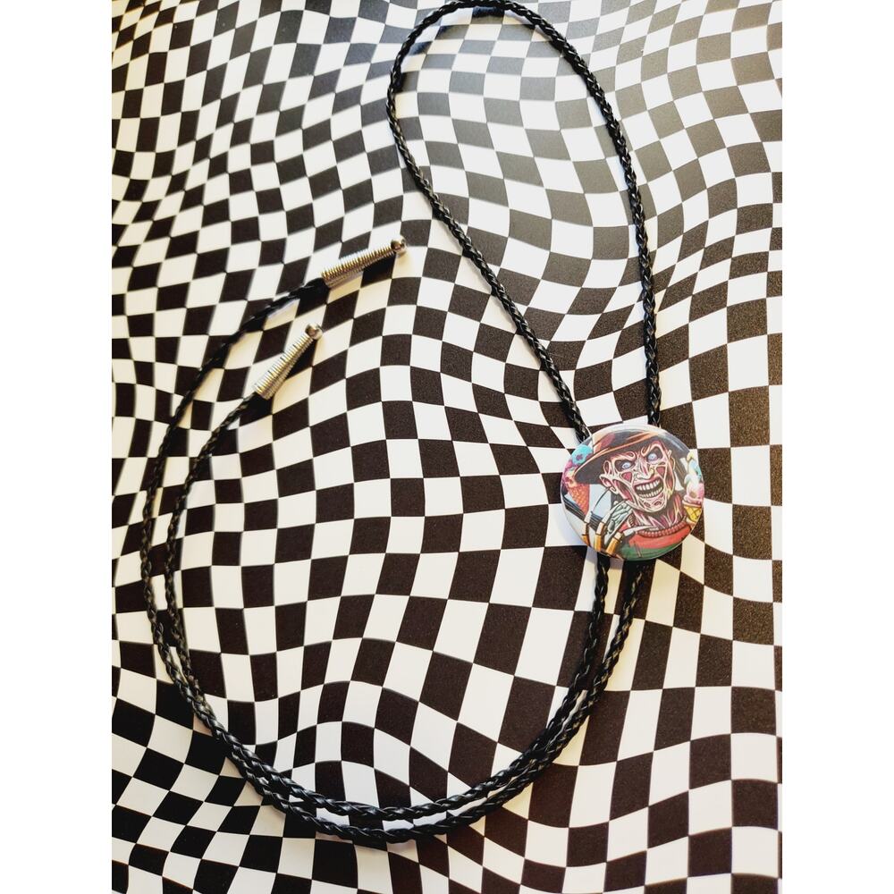 Horor inspired button style bolotie style necklace unique horror Freddy jewelry